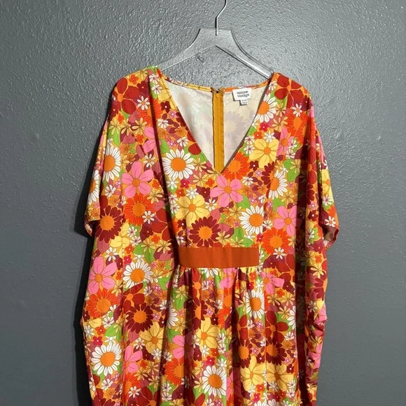Unique Vintage Orange Flower Bunch Caftan Jumpsuit Size XL/1X - Picture 6 of 11